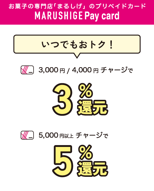 3,000円/4,000円チャージで3%還元、5,000円チャージで5%還元